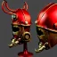 Placeholder: man, red rhino helmet, one man band, steampunk, midjourney style, neon