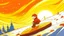 Placeholder: fantasy cartoon style illustration: a little boy on a sled down a snowy hill. Sun is shining.