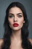 Placeholder: an extremely ugly abomination of a girl with great big pouty lips:1.5 and a humongous nose:1.5, wide set slanted soft blue eyes, extremely pointed chin, black hair, Wonder Woman, medium long shot, wide angle shot, full body image, head to toe, red lipstick