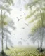 Placeholder: White foggy treetops with birds painted by Claude Monet