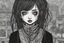 Placeholder: create a disturbing full body portrait horror illustration of a dark haired, savage, gothpunk vampire girl with highly detailed , sharply defined hair and facial features, in a dark, otherworldly London in the manga style of Junji Ito, precisely drawn, inked, with dramatic edges,