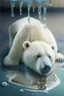 Placeholder: polar bear melting into a puddle, hyper realistic photography, detailed expression of agony, hyper realistic fur and anatomy details, Takeshi Kawano style