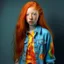 Placeholder: pretty girl, aged 14, ginger, conventionally attractive, colourful clothes, realism, jeans