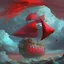 Placeholder: Add more windows to the ship. Keep the ship. change the sky to a decadent red, storm clouds.