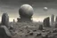 Placeholder: Grey sky with one planet in the horizon, rocks, sci-fi, 2000's sci-fi movies influence, rodolphe wytsman and friedrich eckenfelder impressionism paintings