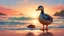 Placeholder: Beautiful duck from behind, beautiful and natural, has a beach and a beautiful sunset cartoon style