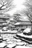 Placeholder: Tokyo garden in Winter abstract pencil black and white STYLE OF HIROKU OGAI