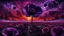 Placeholder: black poppy seed , purple poppy flower in the bloody sunset, on alien land, weird, surreal, complementer colors, fog, shadows, dead world, high detailed, far above on the dark sky is nebula, weird, surreal style, splash art