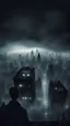 Placeholder: Offers an eerie first-person view of foggy night city, black sky in the distance, horror movie style