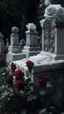 Placeholder: A grave above it a white lace scarf covered with blood and white roses. Cinematic picture