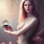 Placeholder: fantasy art, book cover, sexy grown up woman with closed eyes drinking tea by the mirror