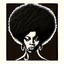 Placeholder: Ebony curvy lady with afro hairstyle, no smiling. Block print