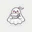 Placeholder: An icon that features a cute and happy ghost. That holds a big pile of papers in its hands. No background. Transparent background. Cute. Icon. Logo. Drawing. SVG.
