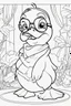 Placeholder: Outline art for cute coloring pages with duck with glasses, full body, white background, sketch style, only use outline, clean line art, no shadows and clear and well outlined.