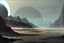 Placeholder: Alien landscape with grey exoplanet in the sky, over the valley. Lagoon, vegetation, sci-fi, concept art, cinematic, movie poster