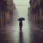 Placeholder: Man walking down the street on a rainy day. Civis compra. Intricate