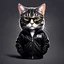 Placeholder: Drawing of a cat with black jacket and glasses NFT style