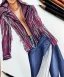 Placeholder: Fashion illustration, fashion drawing, Croquis, Hussein Suleiman, Jefferson Osei, Abderrahmane Trabsini, Fenty, mudcloth jacket, distressed jeans, flare leg, African American model