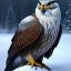 Placeholder: portrait of a bird of prey, feathers, extremely sharp detail, finely tuned detail, ultra high definition, 8k resolution, dynamic lighting, unreal engine 5, ultra sharp focus, mountains, winter landscape, background trees