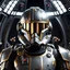 Placeholder: star wars bald male corellian pilot wearing dark gunmetal grey and black First Order special forces TIE pilot armored flightsuit and helmet with gold trim inside the jedi temple, centered head and shoulders portrait, hyperdetailed, dynamic lighting, hyperdetailed background, 8k resolution, volumetric lighting, light skin, fully symmetric details