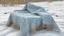 Placeholder: A light pale bluish silver tundra with falling snowflakes designed in Navajo woven art painted by Claude Monet