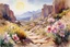 Placeholder: Sunny day, flowers, mountains, rocky land, fantasy, sci-fi, john singer sargent watercolor paintings