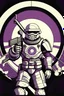 Placeholder: propaganda poster of a totalitarian futurist power armour wearing soldier holding a purple flag with an eye surrounded by 4x3 white circling stripes 20 cm away from the eye then 4cm away from eachother encased within a white circle and a globe in the eye flag talking about doing your part, for order against chaos in a battle