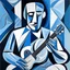 Placeholder: picasso man met gitaar blauw cubisme only lines