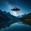 Placeholder: a tranquil moutain lake reflecting the stars and a small flying saucer hovering overhead