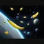 Placeholder: draw cartoon yellow banana as starship flying in space.