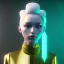 Placeholder: Cyber teenager, fluoride makeup, blonde, geisha style hair, white skin, pattern dress, velvet, gold, cyberpunk style, highly detailed, art stations, concept art, smooth, unreal engine 5, god rays, ray tracing, RTX, lumen lighting, ultra detail, volumetric lighting, 3d, finely drawn, high definition, high resolution, gradient background