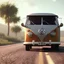 Placeholder: VW Classic: 1967 Microbus,road,cinematic light,travel