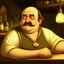 Placeholder: A peeved fat balding Italian man with mustache in a medieval fantasy tavern