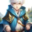 Placeholder: Fantasy World, A boy only wearing a closed wizards robe, and wearing a wizards hat. White Hair. Golden Eyes