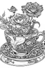 Placeholder: Outline art for coloring page, AVANT GARDE DRAWING ONE ENGLISH TEACUP, coloring page, white background, Sketch style, only use outline, clean line art, white background, no shadows, no shading, no color, clear