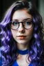 Placeholder: girl with wavy purple hair and clear glasses pretty with eyeliner