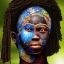 Placeholder: african head portrait, warrior costume, village, meditation, woods, galaxy sky, 8k quality