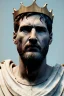 Placeholder: Ultra Realistic image, Roman sculpture, white marble material, Lionel Messi, gold crown of natural thorns, god crown, Renaissance style, sun rays background, waist up portrait, epic, celestial, cinematic lighting, God lights, 4k resolution, smooth details, soft lighting, unreal engine 5, art station, substance 3d.