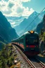 Placeholder: A future train , rides in stunning mountain landscape, mountain gorge, bright color palette, high detail, perfect composition, cinematic shot, intricate details, hyperdetail