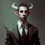 Placeholder: man in a suit and vest with elf ears and dragon horns looking impatient