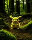 Placeholder: hyper realistic pikachu baby left in the woods,weird,otherworldly, real, vintage photograph,film set, 85mm lens, f/2.8 aperture