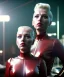 Placeholder: Ultra Realistic retro sci-fi movie Supermarket parking people scene, 1960 year, waist up view portrait, 2 clones blonde women, sweet scarlet Johansson face, perfect iris, glow eyes, face makeup, tight latex coat. many people looking, Retro sci-fi style, soft color, highly detailed, unreal engine 5, ray tracing, RTX, lumen lighting, ultra detail, volumetric lighting, 3d, finely drawn, high definition, high resolution.