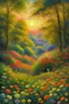 Placeholder: Painting by Monet of romantic flowers Forrest dusk hd pointillisme birds