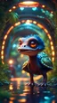 Placeholder: Psychedelic fire breathing space ostrich turtle dragon with friendly cute face and hair like a rocker, in dark lit reflective wet jungle metallic hall dome hotel tunnel, in the style of a game,bokeh like f/0.8, tilt-shift lens 8k, high detail, smooth render, down-light, unreal engine, prize winning