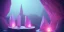 Placeholder: single pink crystal, on an altar in a foggy cave, cinematic,