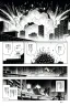 Placeholder: explosion in city, manga page, greyscale