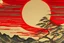 Placeholder: A light red blazing sun with a fiery planet painted by Utagawa Hiroshige