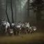 Placeholder: franz frazetta style, wolf pack in the forest clearing, night