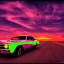 Placeholder: art deco, cyberpunk, neon muscle car, desert road, sunset, full colour, hd,