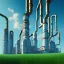 Placeholder: energy, power plant, technology, energy pipes, future, green trees, blue sky, people